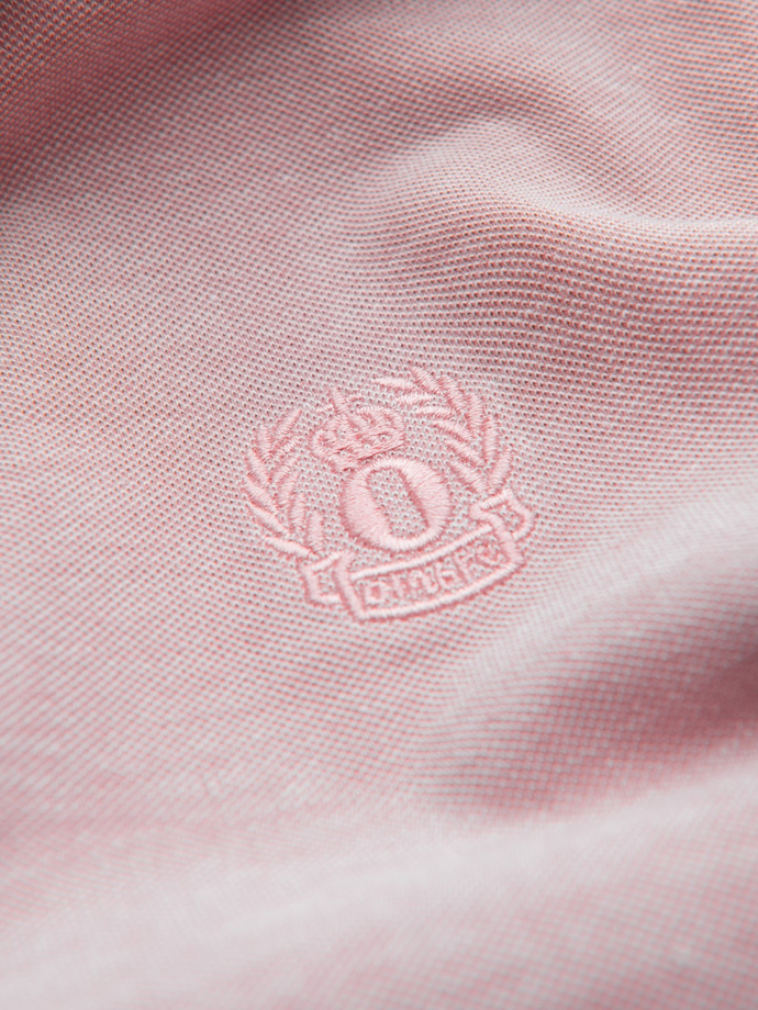 Melanżowa koszulka męska polo z kołnierzykiem w paski – różowa V2 OM-POSS-0109