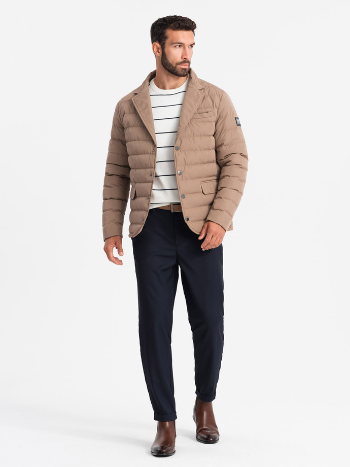 Men's quilted jacket with jacket cut - beige V5 OM-JALP-0188
