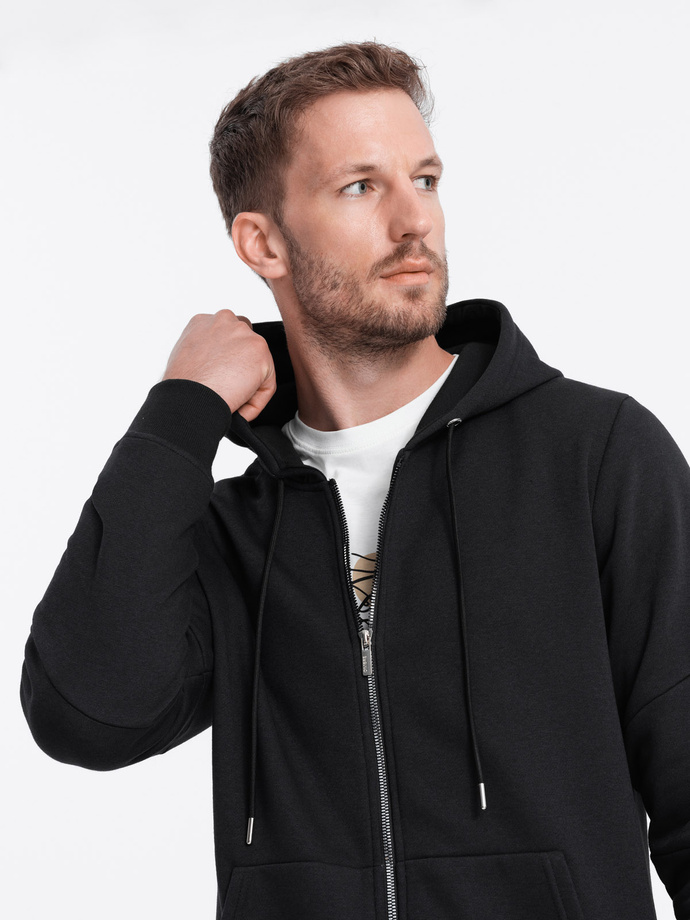 Men's unbuttoned hooded sweatshirt - black V1 OM-SSZP-22FW-003