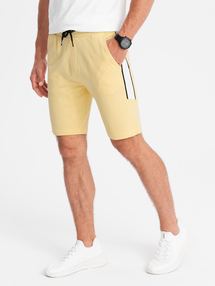 Men's sweat shorts with piping - yellow V1 W359