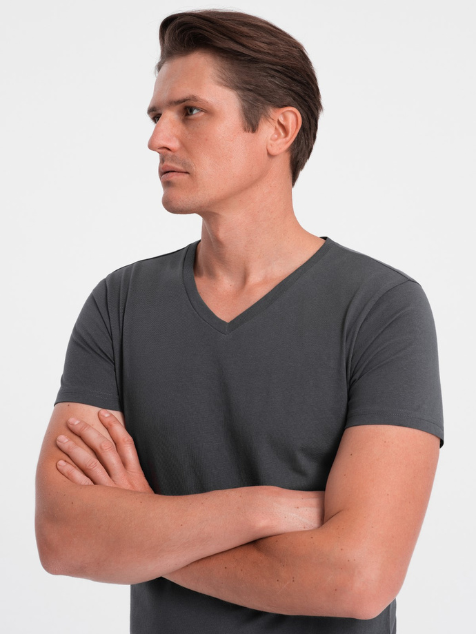 BASIC men's classic cotton T-shirt with a crew neckline - graphite V3 OM-TSBS-0145