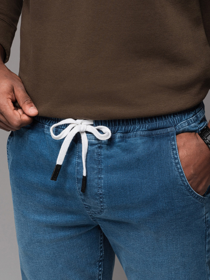 Men's denim joggers with piping - blue V3 OM-PADJ-0156