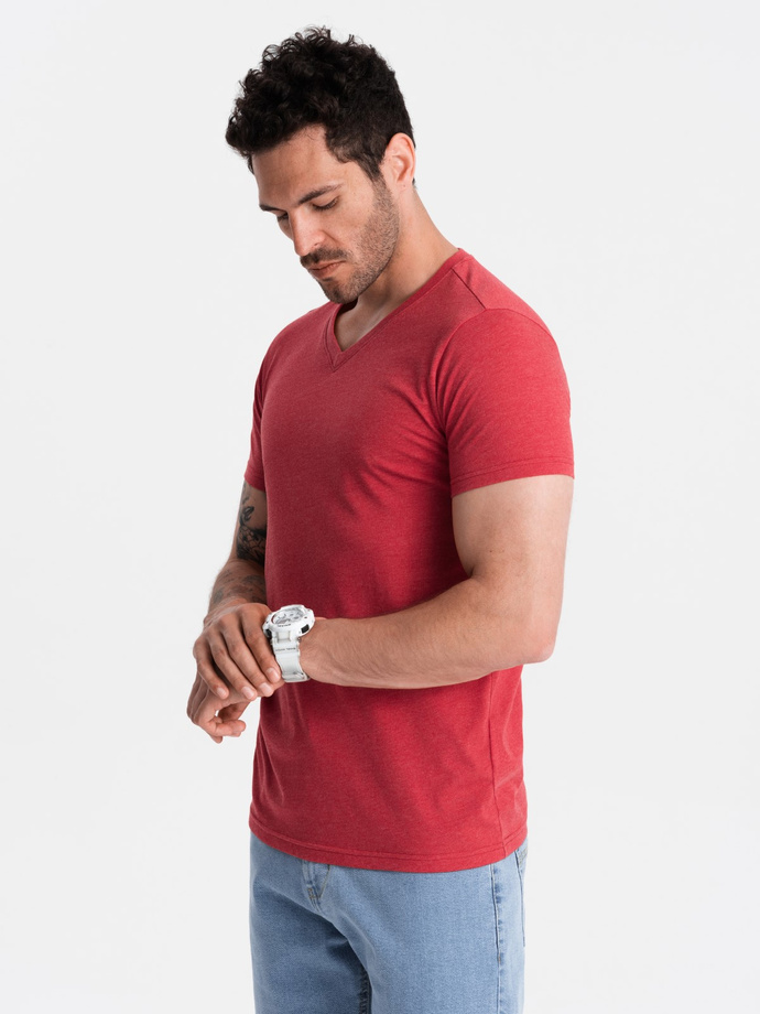 BASIC men's classic cotton tee-shirt with a crew neckline - red melange V17 OM-TSBS-0145