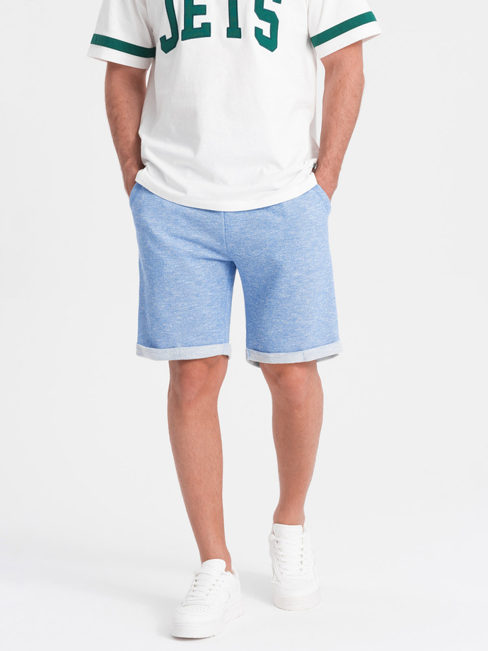 Men's LOOSE FIT melange fabric shorts - light blue V1 OM-SRSK-0116