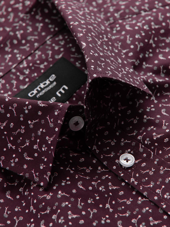 Men's cotton patterned SLIM FIT shirt - maroon V5 OM-SHCS-0151