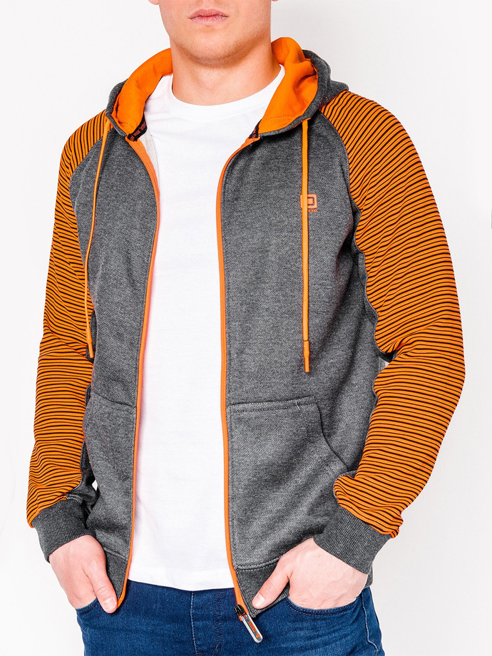 Men's zip-up hoodie - dark grey/orange B820