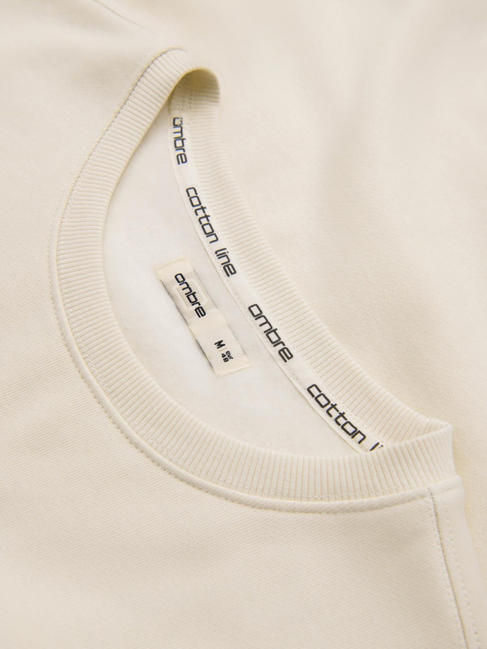 BASIC men's sweatshirt with round neckline - cream V11 OM-SSBN-0175
