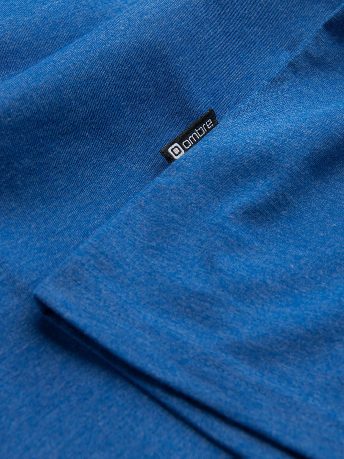 Męski t-shirt z okrągłym rozpinanym dekoltem henley – niebieski V2 OM-TSCT-0155