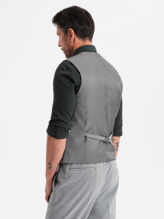 Elegant men's SLIM FIT herringbone vest - grey V1 OM-BLZV-0143