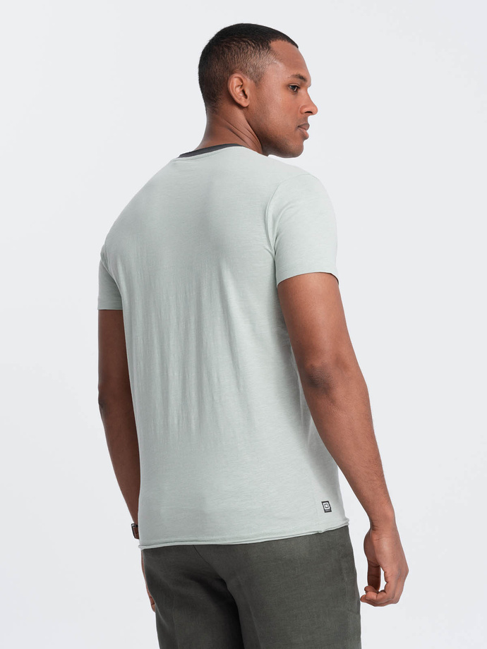 Men's T-shirt with raw finish - gray-green V2 OM-TSCT-22SS-004