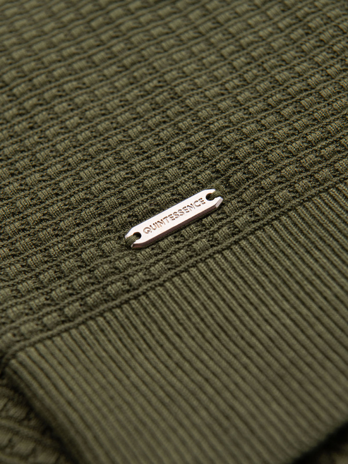 Men's knitted unbuttoned polo shirt - olive V1 OM-POSS-0157