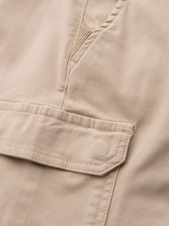Men's cotton cargo shorts with elastic waistband - beige V3 OM-SRCG-0190