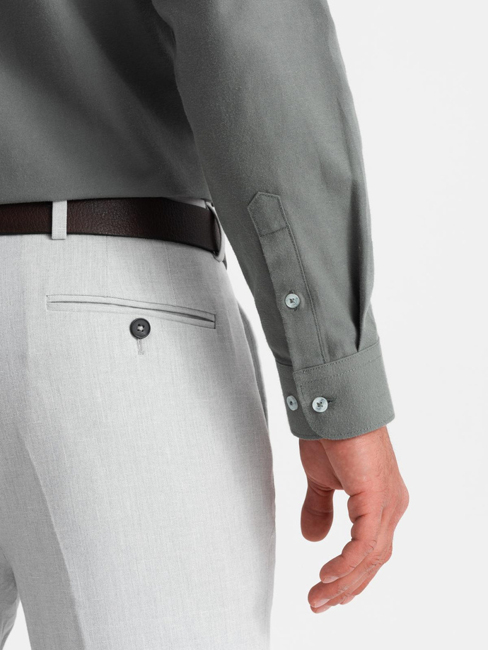 Męska koszula z kieszenią REGULAR FIT - khaki V4 OM-SHCS-0148
