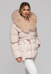 Women's insulated jacket with fur OW-JALP-0103 v1 - beige