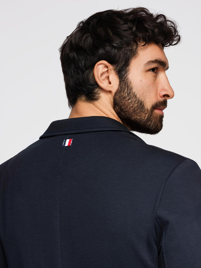 Męska marynarka SLIM z dzianiny o subtelnej strukturze – granatowa V3 OM-BLZB-0101