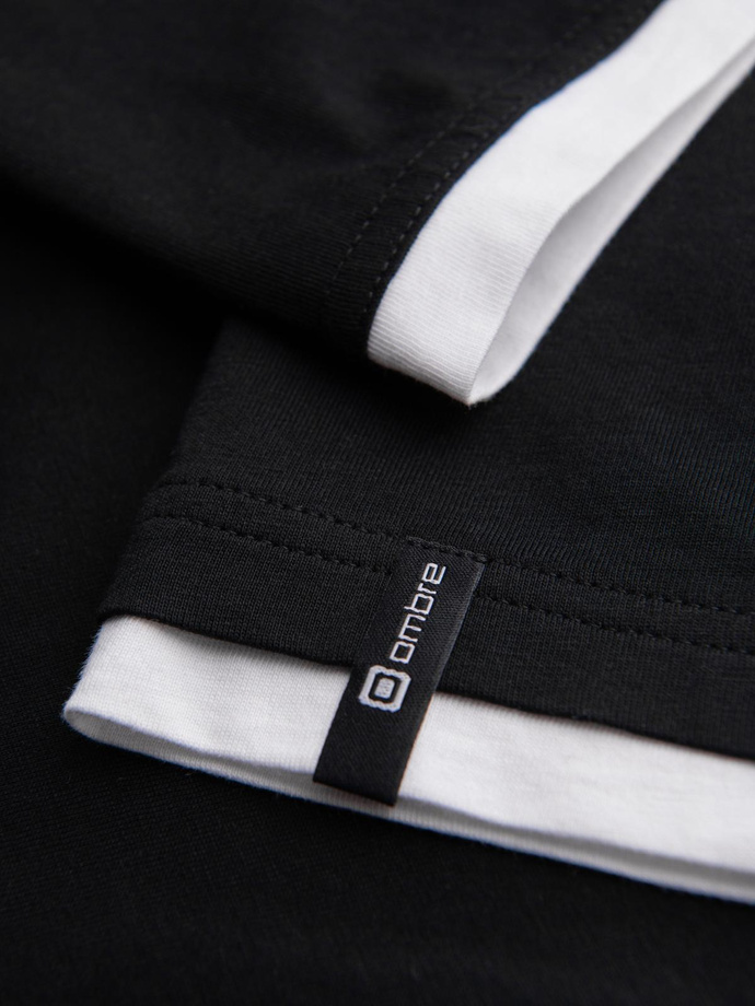 Bawełniany męski t-shirt z kapturem – czarny V9 OM-TSCT-0256