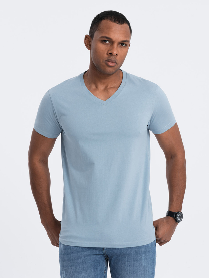 BASIC men's classic cotton T-shirt with a crew neckline - denim V11 OM-TSBS-0145