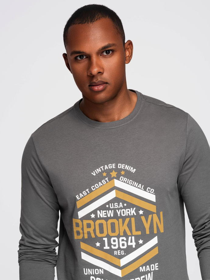 Men's collegiate style printed longsleeve - grey V1 OM-LSPT-0117