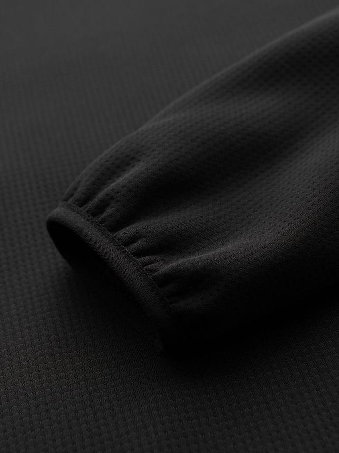 Men's lightweight jacket of combined materials with hood and decorative quilting - black V5 OM-JANP-0160