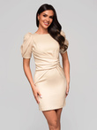 Women's mini dress with round neckline light elegant KAREN DLR187 - cream