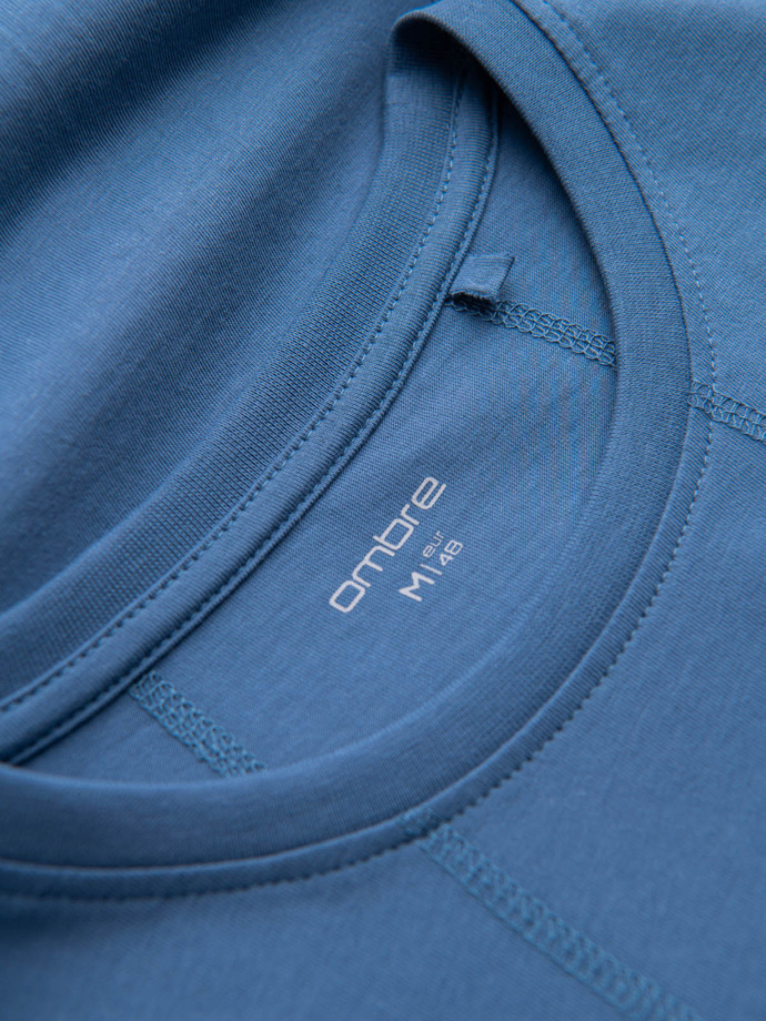 Men's cotton T-shirt with fine embroidery - dark blue V6 OM-TSCT-0170