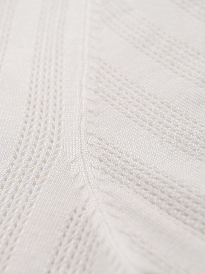 Men's openwork polo shirt with zipper at neckline - white V1 OM-POSS-0158