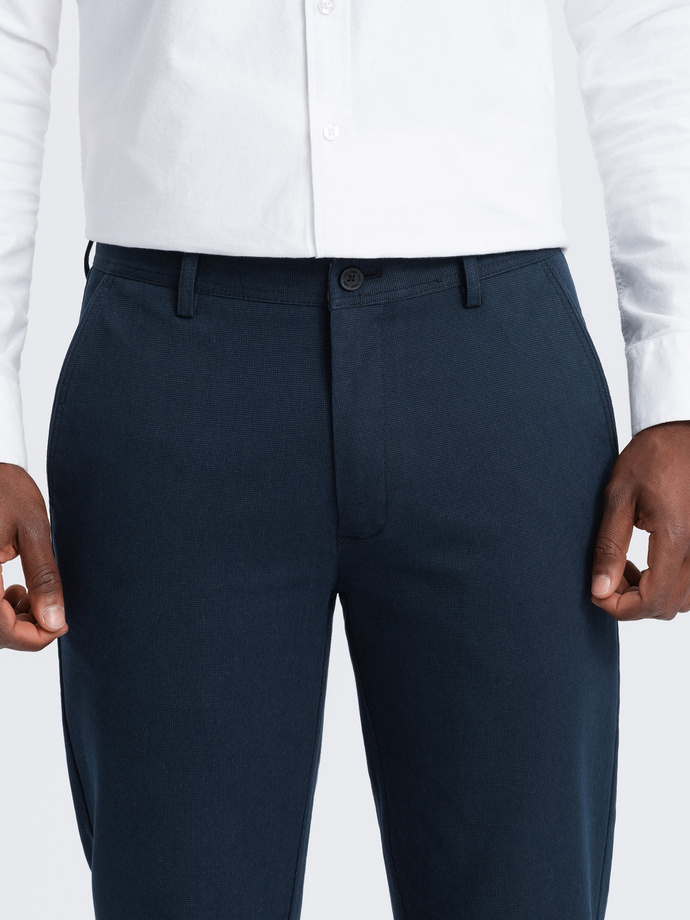 Men's classic chino pants with fine texture - navy blue V3 OM-PACP-0188