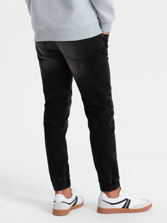 Spodnie męskie marmurkowe JOGGERY z przetarciami - czarne V2 OM-PADJ-0153