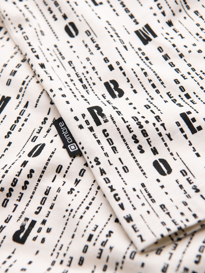 Printed cotton T-shirt with round neckline - cream V1 OM-TSFP-0225