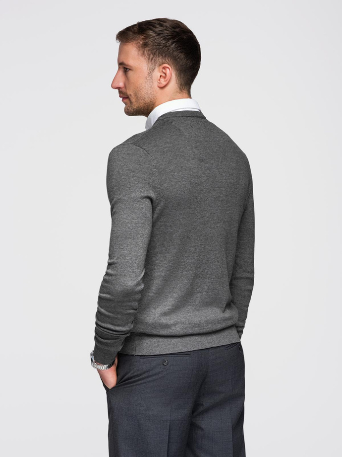 Sweter męski z dekoltem "w serek" z koszulowym kołnierzykiem - grafitowy V3 OM-SWSW-0102