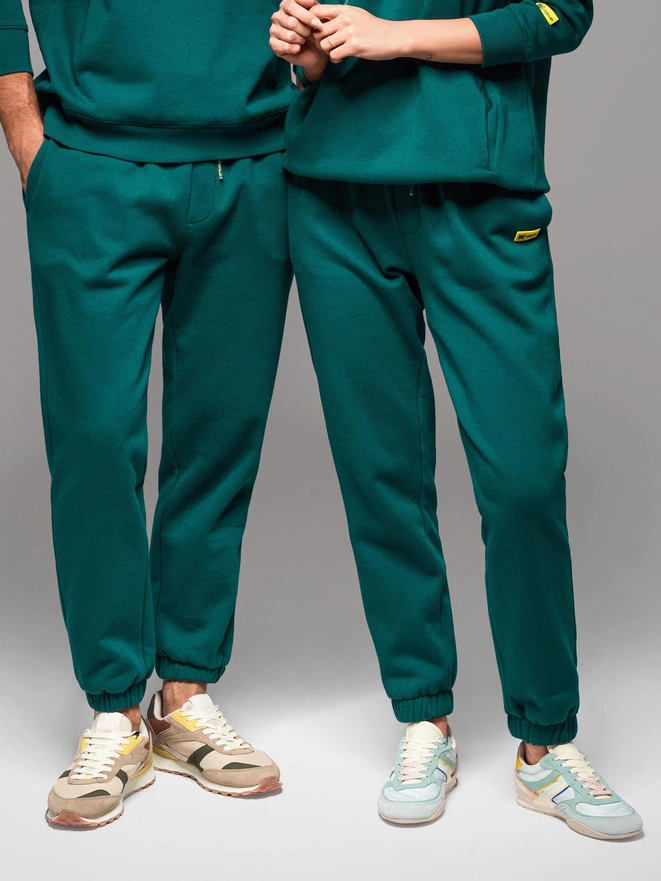 Klasyczne dresowe spodnie unisex ze ściągaczami – ciemnozielone V17 OU-PSBC-0100