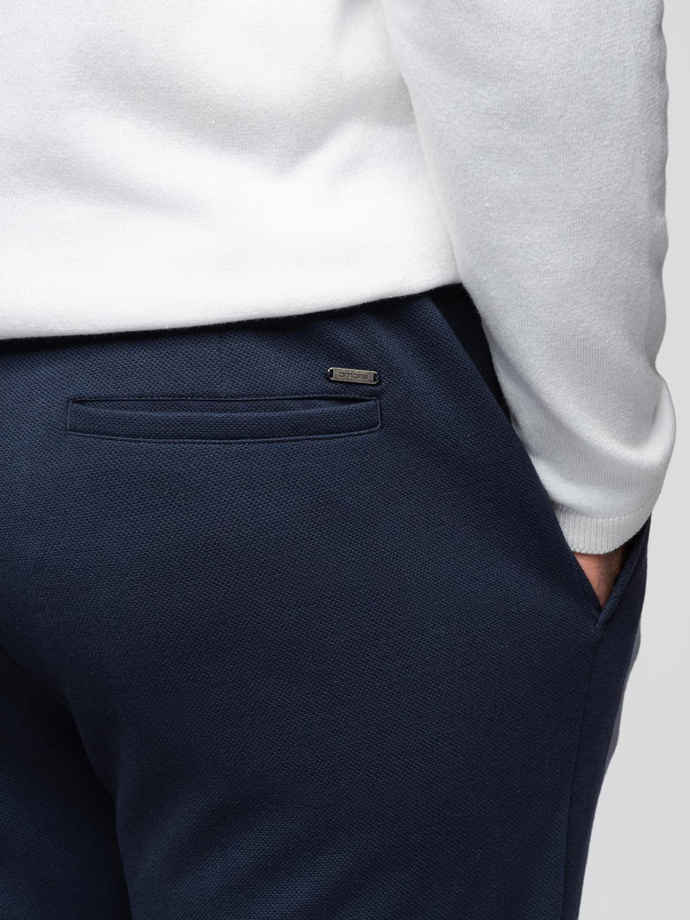 Men's pique knit pants with adjustable waistband - navy blue V1 OM-PACP-0283