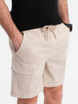 Szorty męskie o luźnym kroju z kieszeniami typu cargo – kremowe V1 OM-SRCG-0194