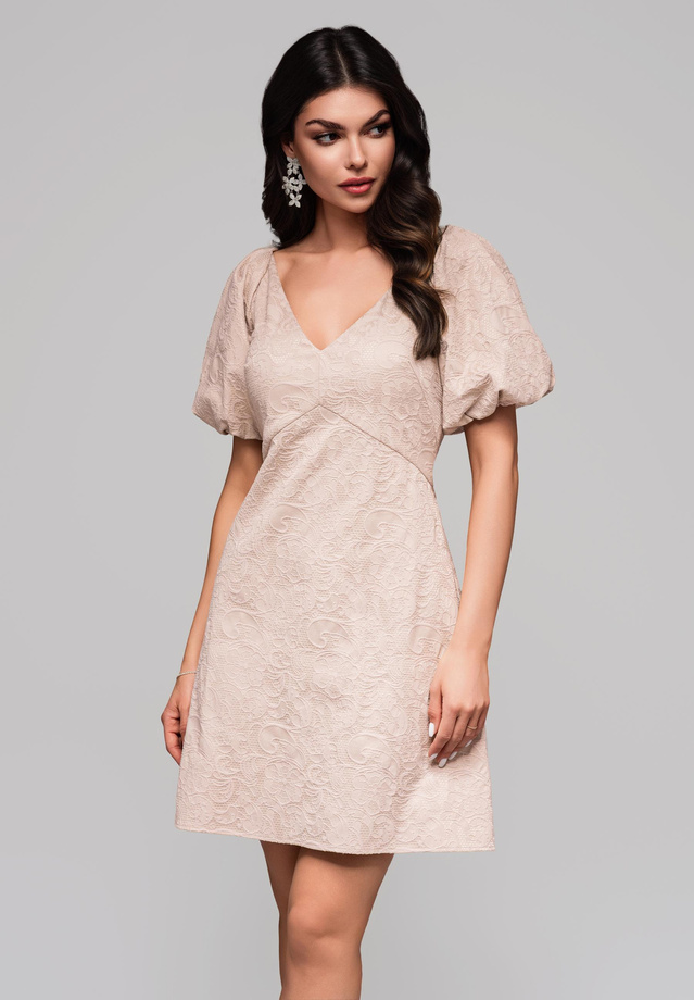 LA-OM-DLR124 Regular Fit Beige Evening Dress