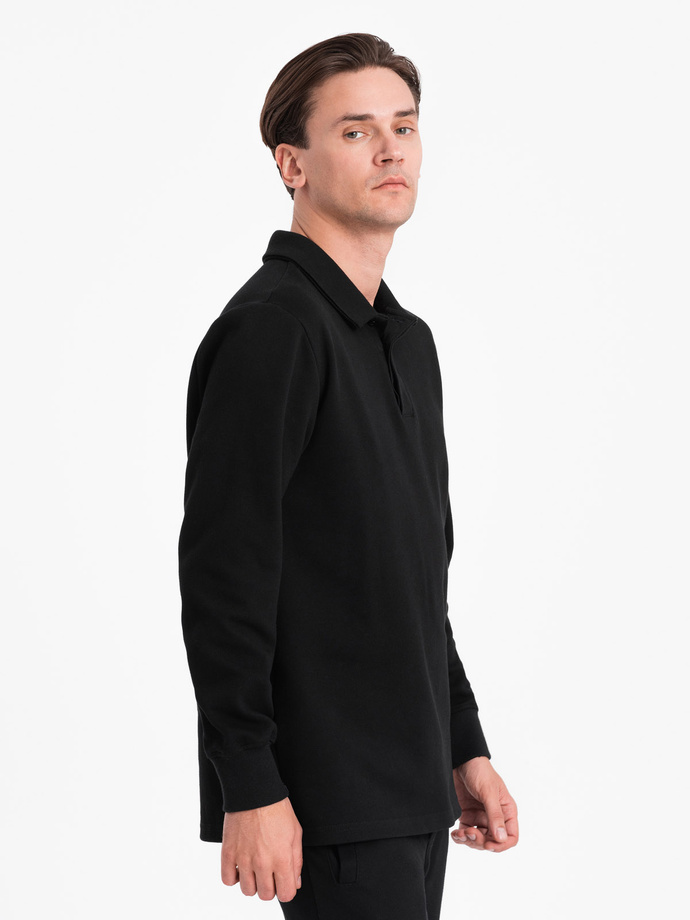 Men's tracksuit set sweatshirt with polo collar + pants - black V8 Z71