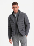 Men's quilted jacket with jacket cut - graphite V2 OM-JALP-0188