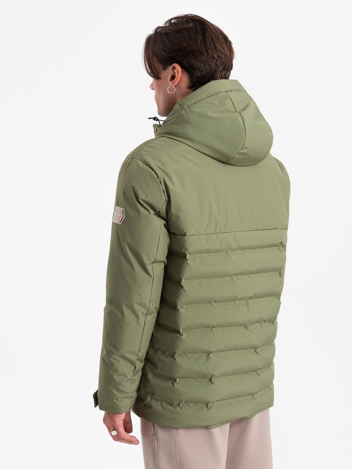 Men's winter jacket with detachable hood - olive V1 OM-JAHP-0150