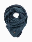 Knitted men's two-tone striped scarf - navy blue and sea V2 OM-ACSF-0114