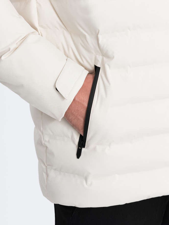 Men's winter jacket with detachable hood - cream V2 OM-JAHP-0150