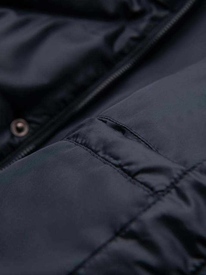 Men's hooded jacket with geometric diamond quilting - navy blue V2 OM-JAHP-0237