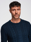 Men's elegant sweater with interesting weave - navy blue V5 OM-SWSW-0173