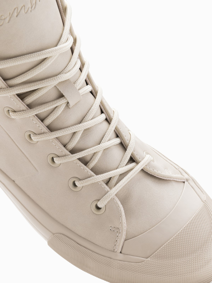 Men's high-top sneakers shoes with rubber toe - cream V1 OM-FOSH-0138