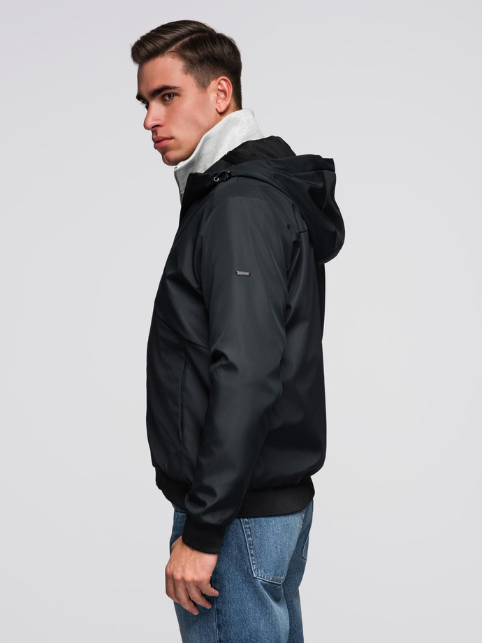 Men's lightweight jacket with mesh lining and hood - black V4 C640