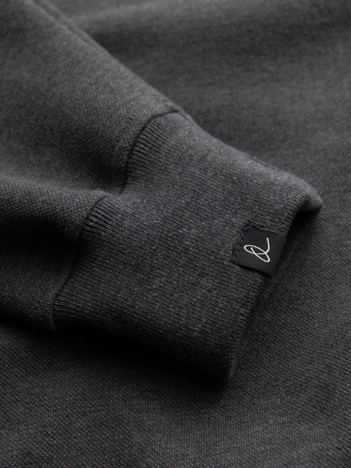 Bluza męska z kołnierzykiem polo ze strukturalnej dzianiny - grafitowy melanż V1 OM-SSNZ-0149