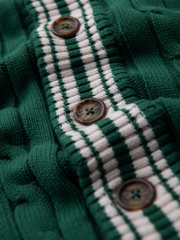 Męski sweter kardigan z szalowym kołnierzem w stylu preppy - zielony V2 OM-SWCD-0152