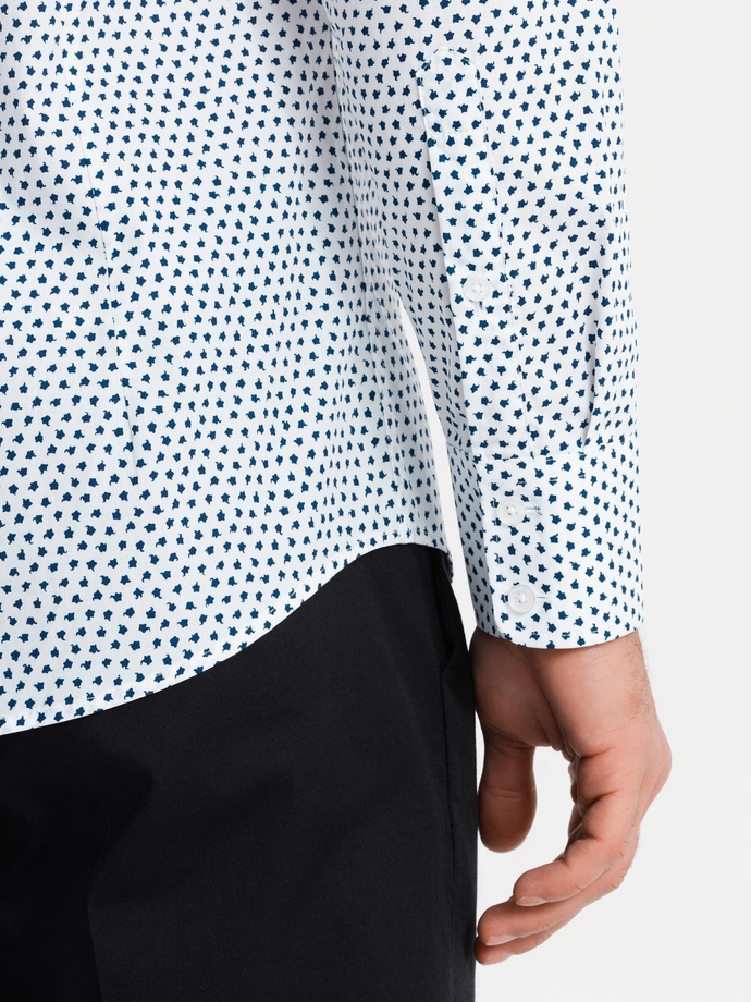 Men's fine pattern SLIM FIT shirt - white V2 OM-SHCS-0140