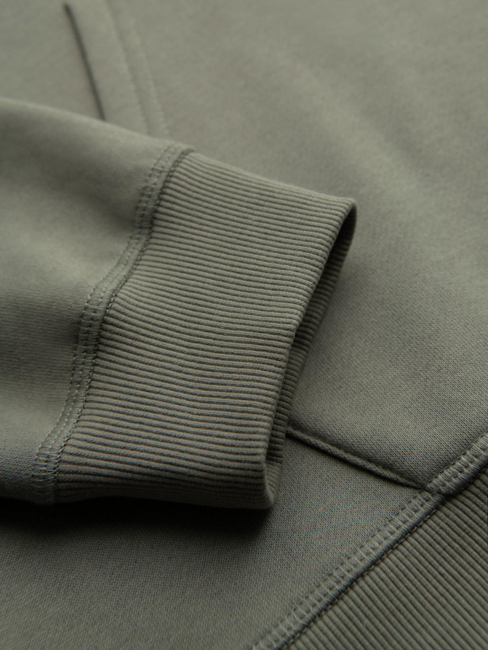Męska bluza kangurka z haftem i kapturem – khaki V3 OM-SSNZ-0241