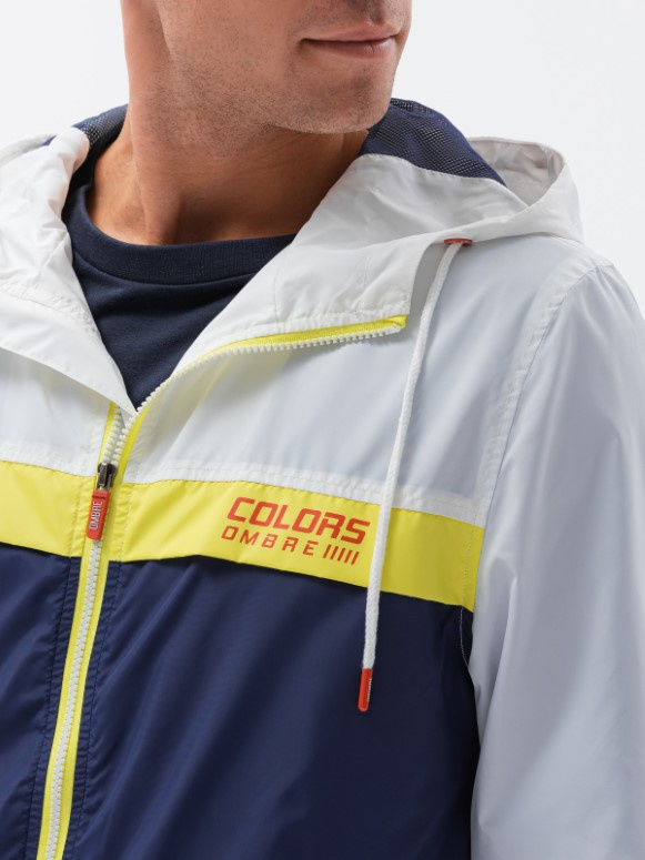 Men's hooded windbreaker jacket - navy blue V1 C438