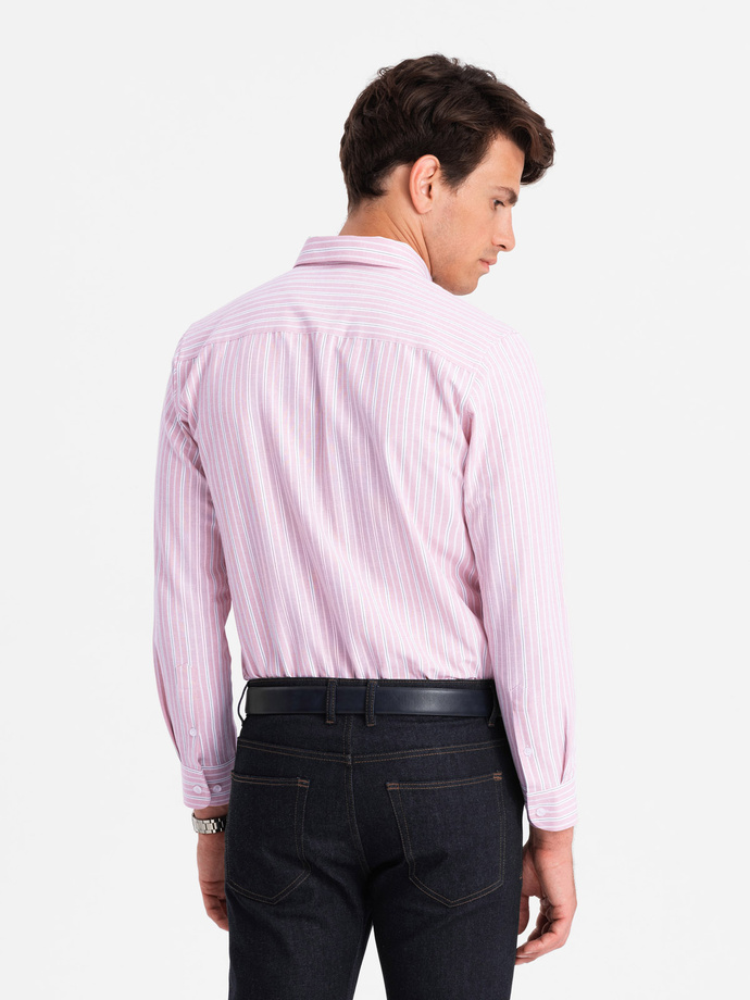 Men's cotton REGULAR FIT shirt with fine stripes - pink V2 OM-SHOS-0170