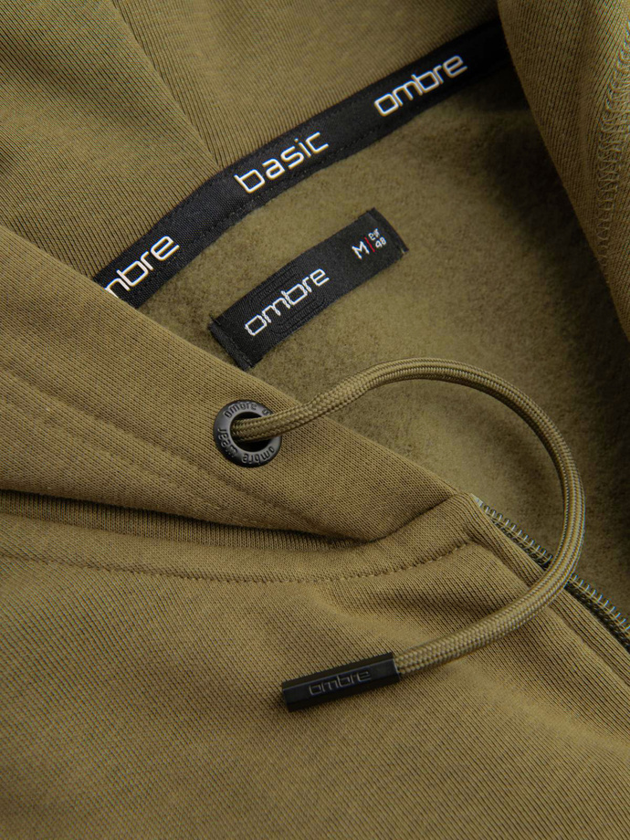 Rozpinana bluza męska dresowa BASIC – oliwkowa V2 OM-SSBZ-0160